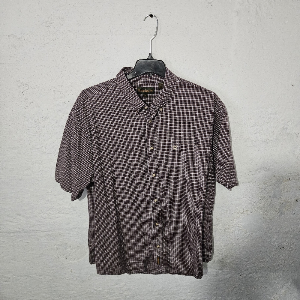 Timberland Shirt Mens XXL Plaid Button Up Short Sleeve Logo Outdoor Red Plaid